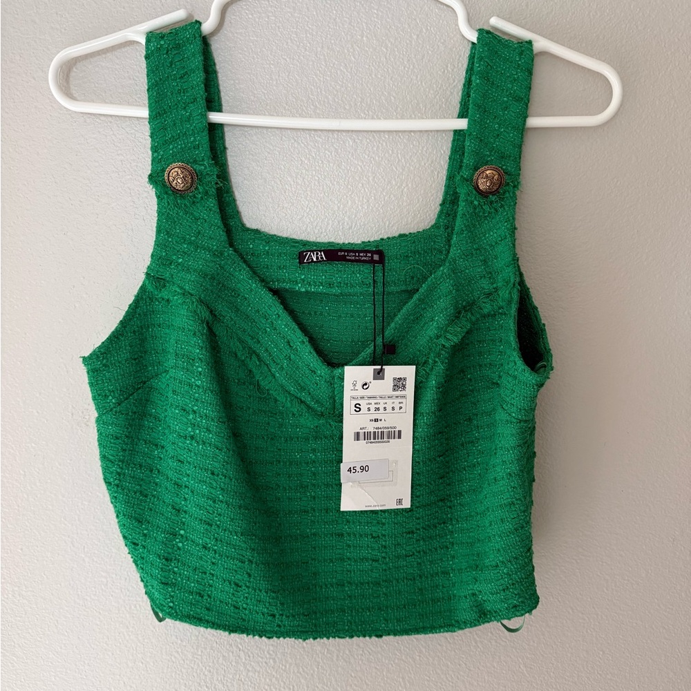 Zara Green Ribbed Crop Tank Top
